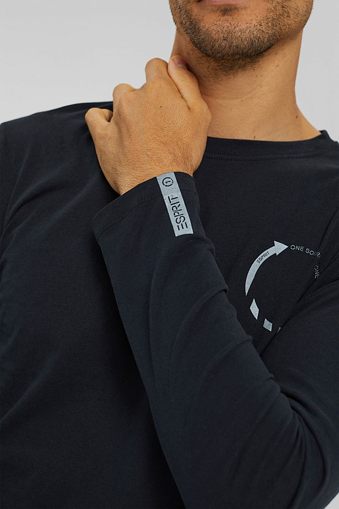 T-shirt à manches longues en jersey à imprimé, coton biologique, BLACK, detail image number 1