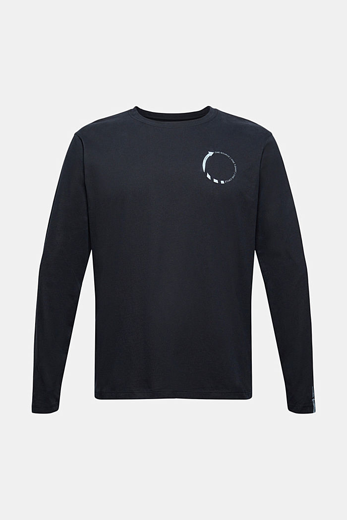T-shirt à manches longues en jersey à imprimé, coton biologique, BLACK, overview