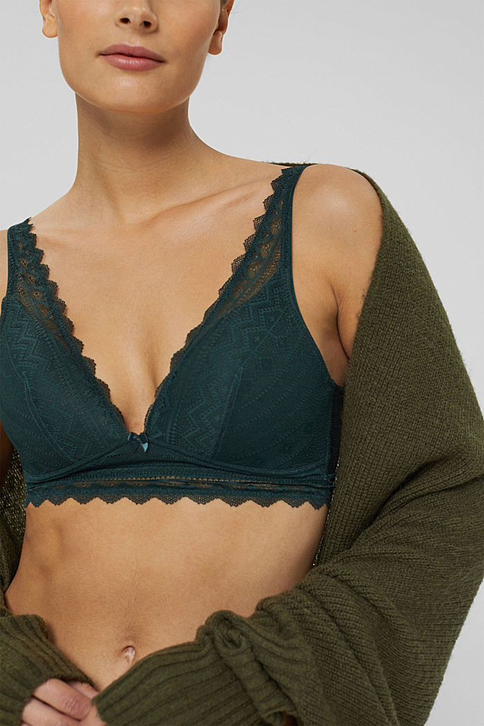 Recycled: non-wired push-up bra in lace, DARK TEAL GREEN, detail image number 2