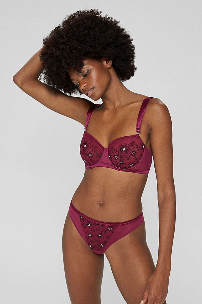 Non-padded underwire bra with embroidery