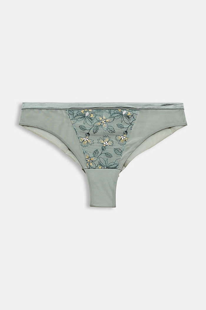 Brazilian briefs in mesh with embroidery