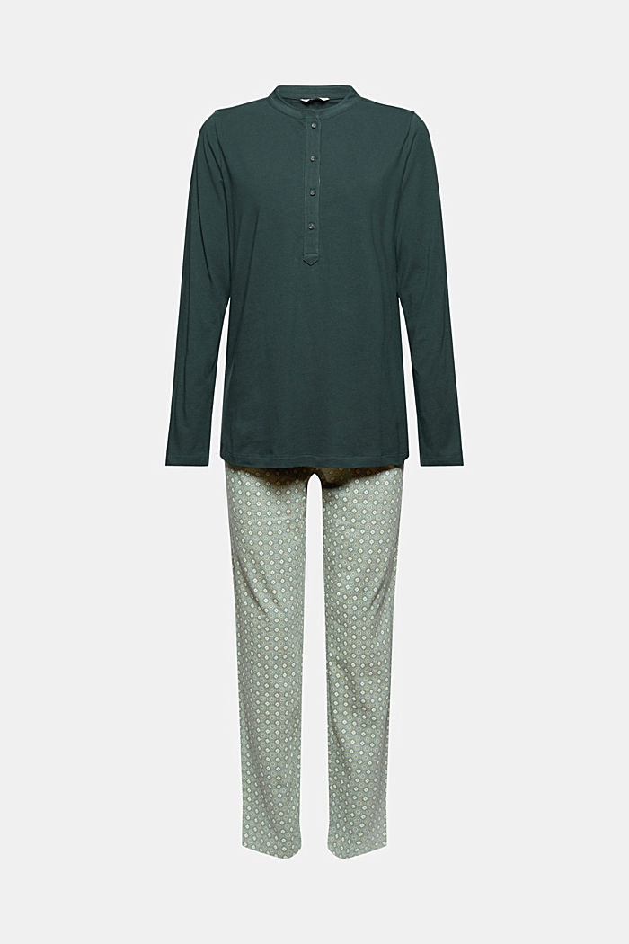Jersey-Pyjama aus Baumwolle, DARK TEAL GREEN, overview