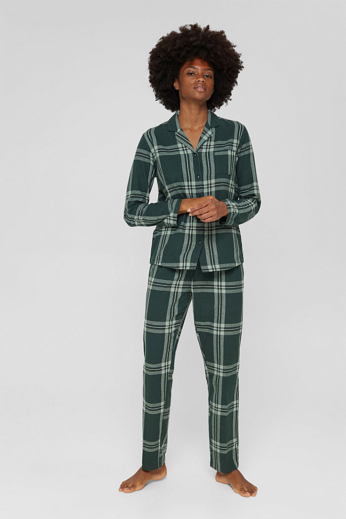 Pyjama à carreaux en flanelle, 100 % coton, DARK TEAL GREEN, detail image number 1