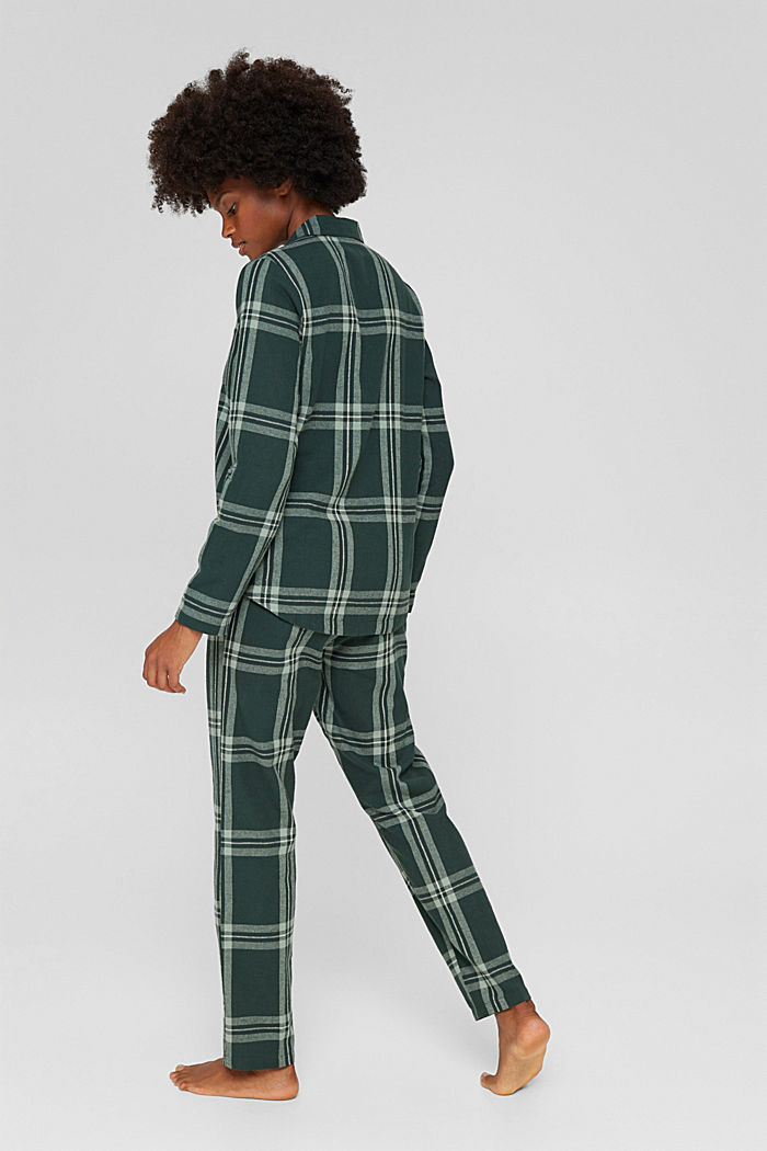 Geruite, flanellen pyjama, 100% katoen, DARK TEAL GREEN, detail image number 2