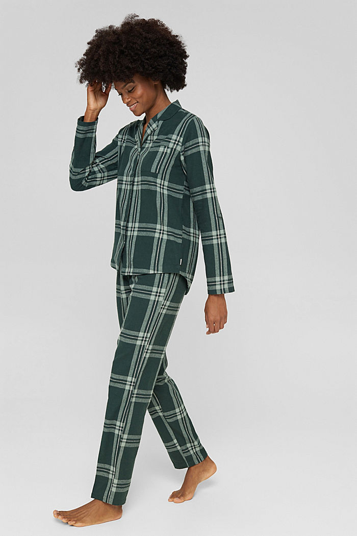 Geruite, flanellen pyjama, 100% katoen, DARK TEAL GREEN, detail image number 0