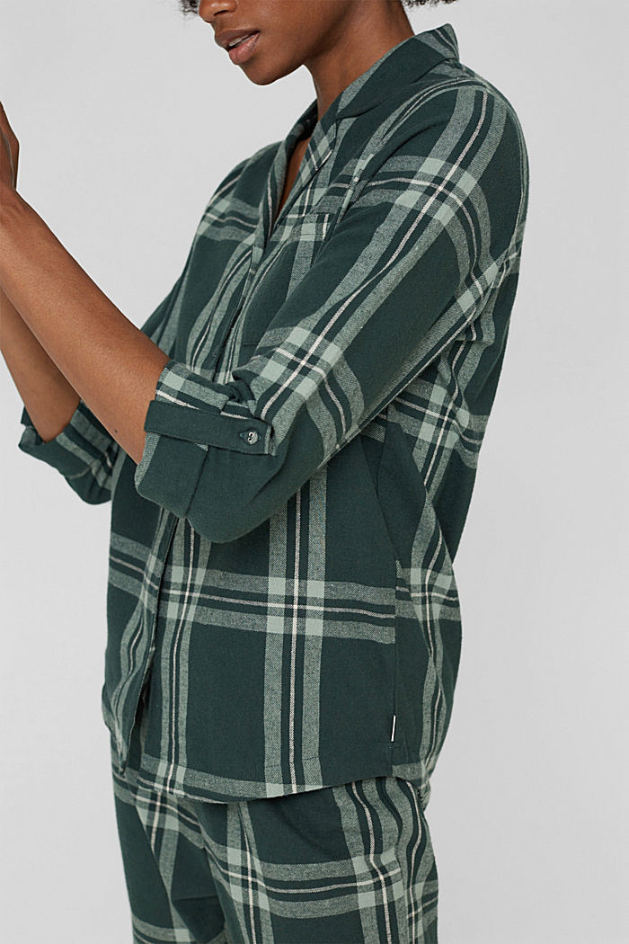 Pyjama à carreaux en flanelle, 100 % coton, DARK TEAL GREEN, detail image number 3