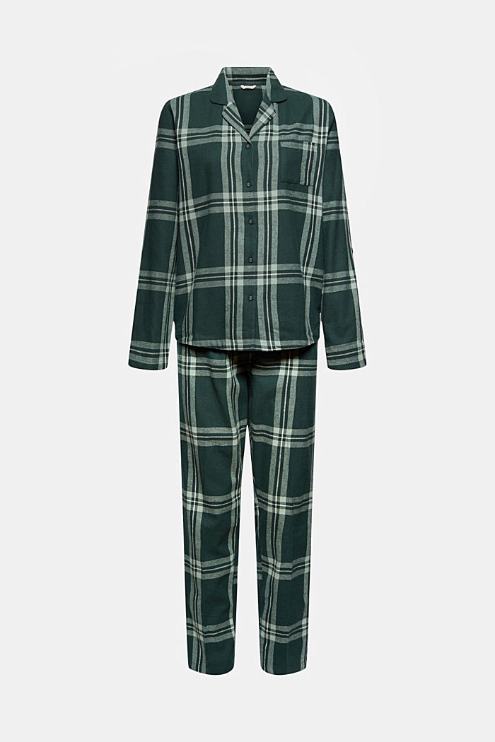 Checked flannel pyjamas, 100% cotton, DARK TEAL GREEN, overview