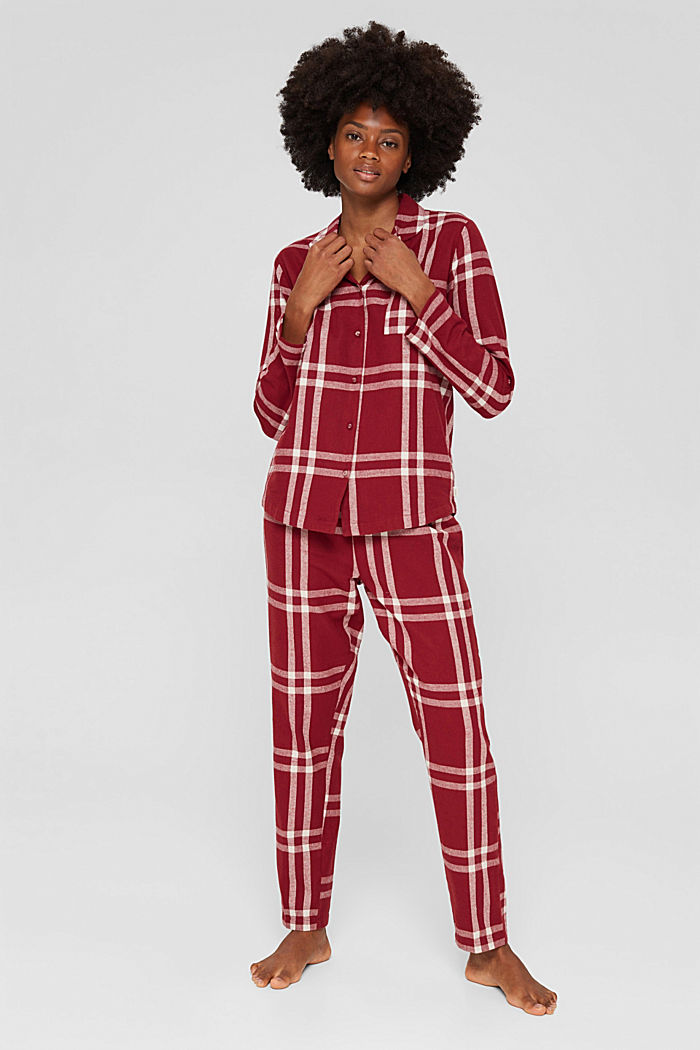 Pijama de franela a cuadros, 100% algodón, CHERRY RED, detail image number 0