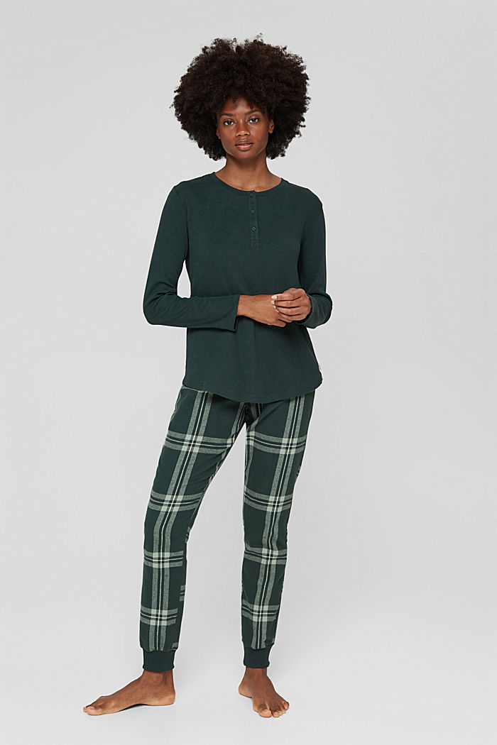 Pyjama aus 100% Baumwolle, DARK TEAL GREEN, detail image number 0