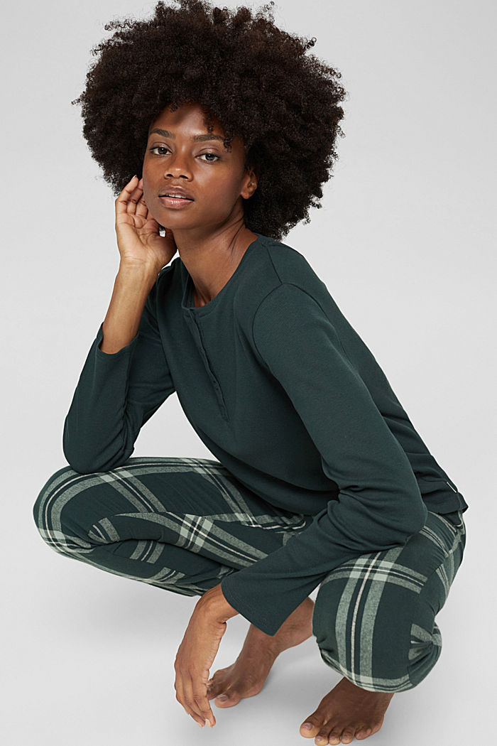 Pyjama aus 100% Baumwolle, DARK TEAL GREEN, overview