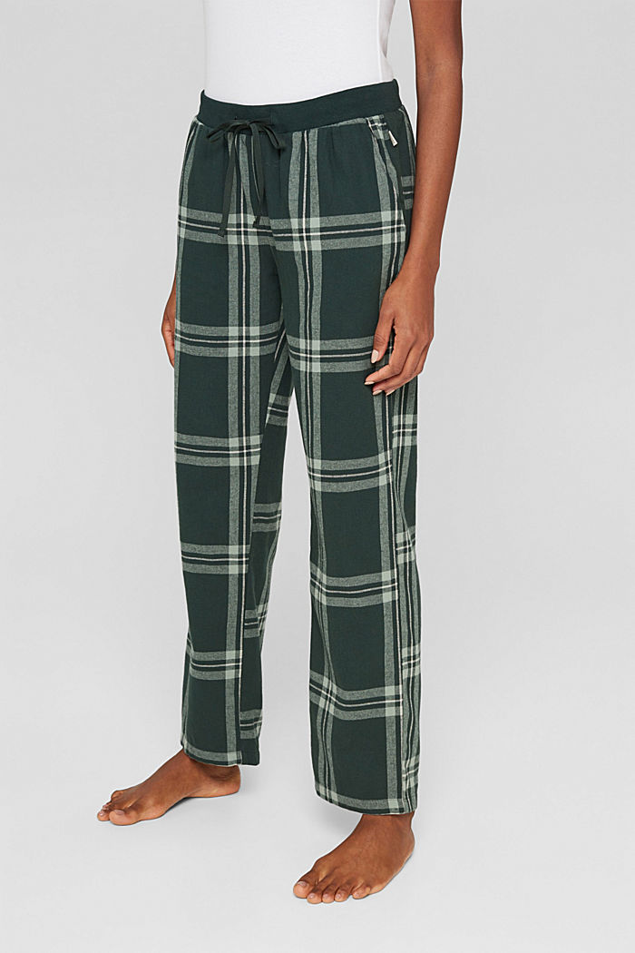 Pantalón de pijama a cuadros en franela de algodón, DARK TEAL GREEN, detail image number 0