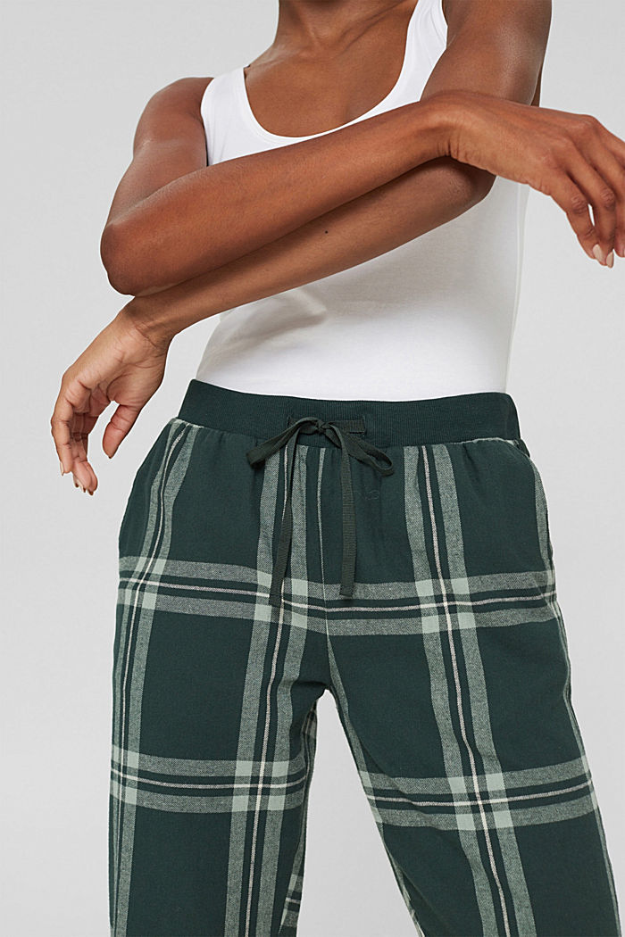 Kraciaste spodnie od piżamy z flaneli bawełnianej, DARK TEAL GREEN, detail image number 2