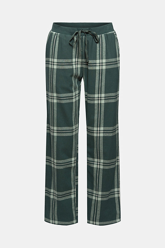 Pantalón de pijama a cuadros en franela de algodón, DARK TEAL GREEN, overview