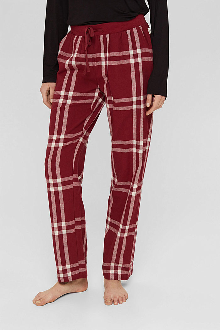 Pantalón de pijama a cuadros en franela de algodón, CHERRY RED, detail image number 0
