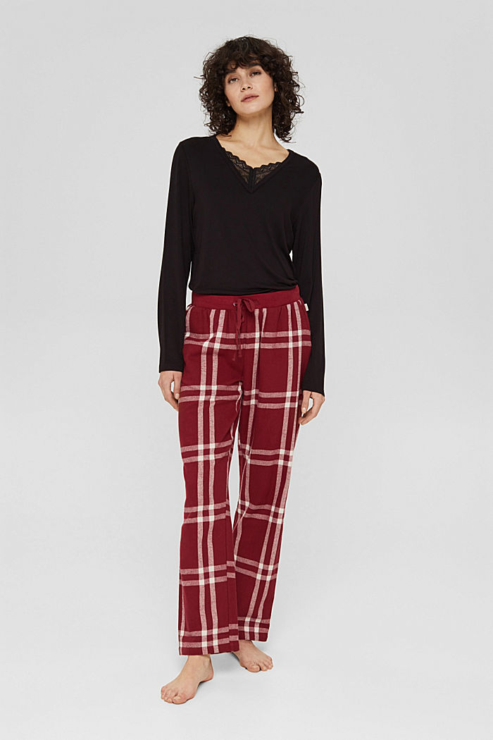 Pantalon de pyjama à carreaux en flanelle de coton, CHERRY RED, detail image number 1