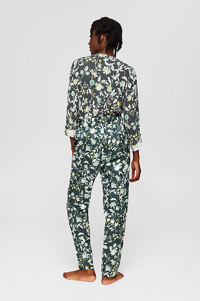 Sisältää silkkiä: Paperbag-vyötäröiset pyjamahousut, DARK TEAL GREEN, detail image number 3