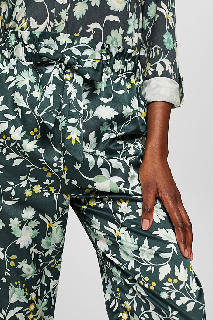 Sisältää silkkiä: Paperbag-vyötäröiset pyjamahousut, DARK TEAL GREEN, detail image number 2