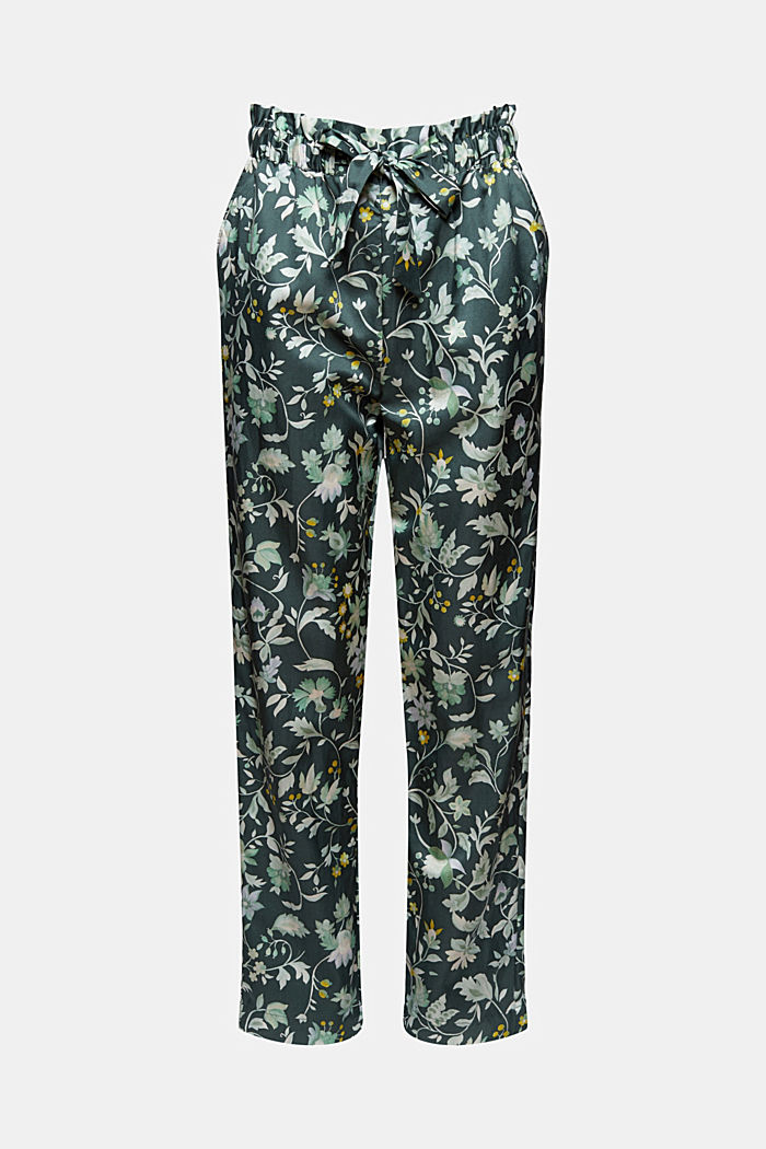 Con seda: pantalón de pijama con cintura paper bag, DARK TEAL GREEN, overview
