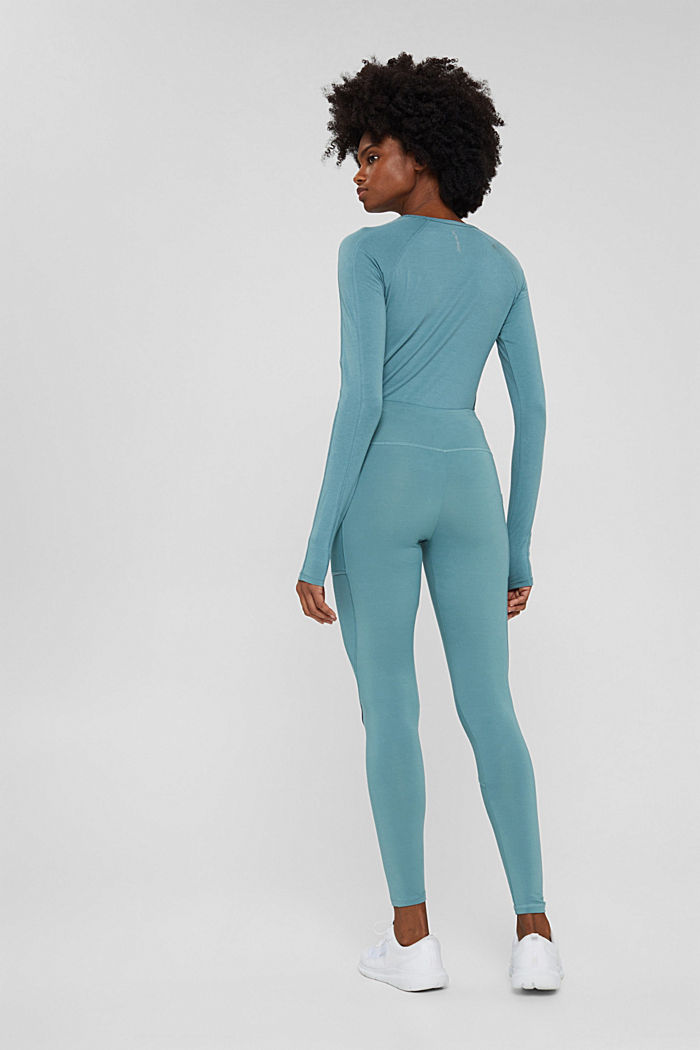 Made of recycled material: leggings with E-DRY technology, DARK TURQUOISE, detail image number 3