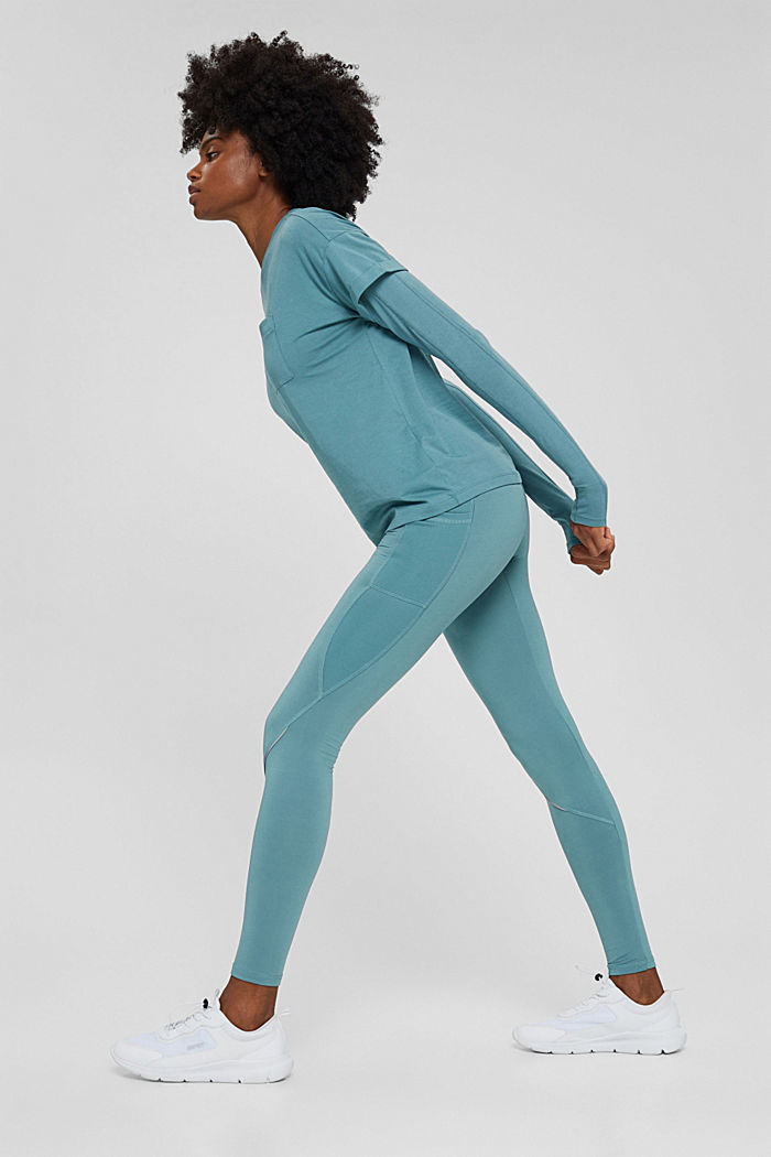 Made of recycled material: leggings with E-DRY technology, DARK TURQUOISE, detail image number 1