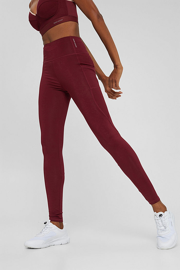 Made of recycled material: leggings with E-DRY technology, BORDEAUX RED, detail image number 0
