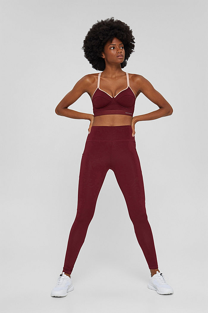 Made of recycled material: leggings with E-DRY technology, BORDEAUX RED, detail image number 6