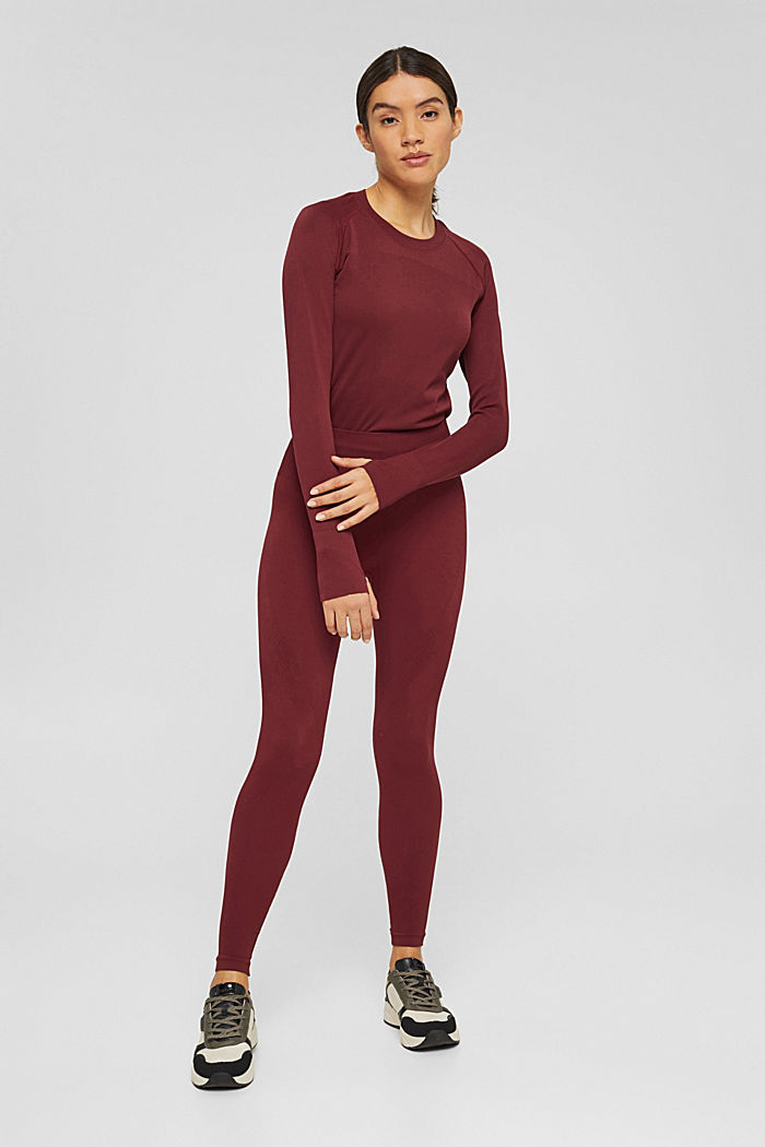 Made of recycled material: thermal leggings, BORDEAUX RED, detail image number 1