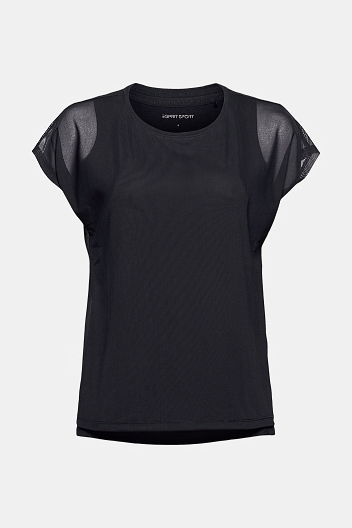 Gerecycled: 2-in-1 active top van mesh, E-DRY, BLACK, overview