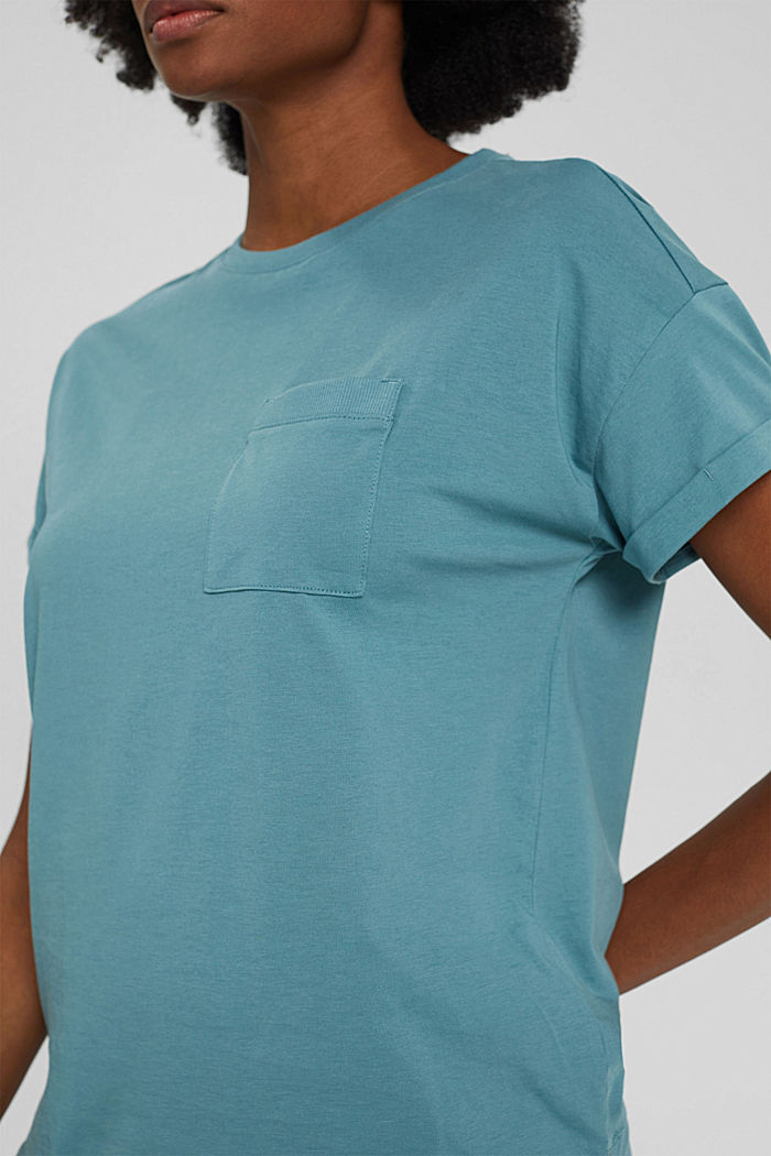 T-shirt met zak van 100% biologisch katoen, DARK TURQUOISE, detail image number 2