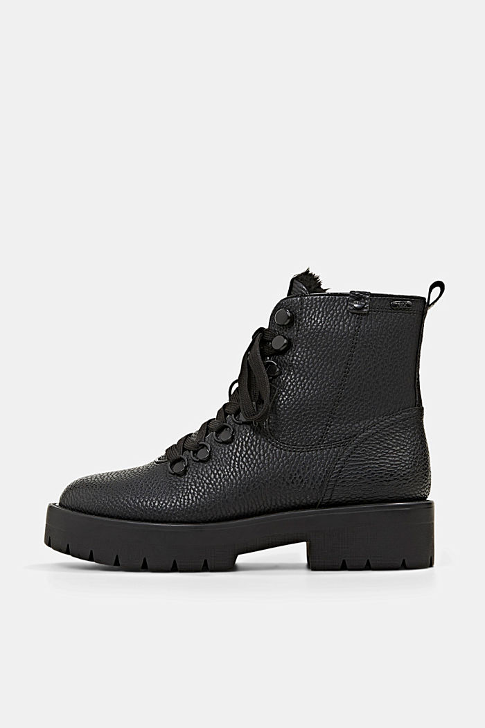 Water-resistant lace-up boots in faux leather, BLACK, detail image number 0
