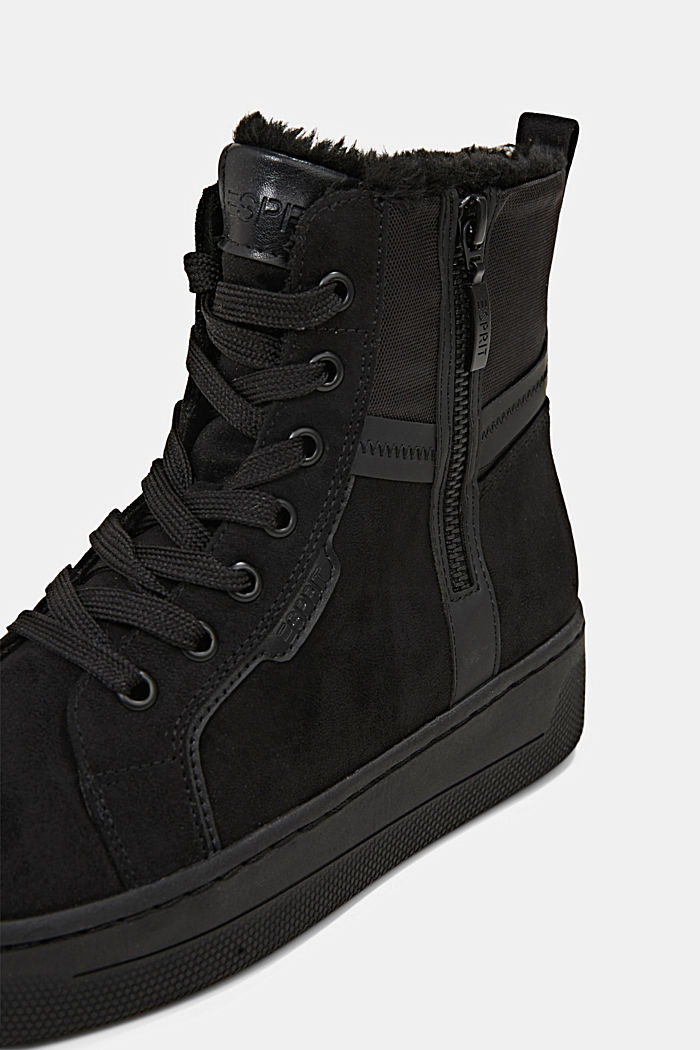 Faux leather lace-up boots with fur, BLACK, detail image number 4