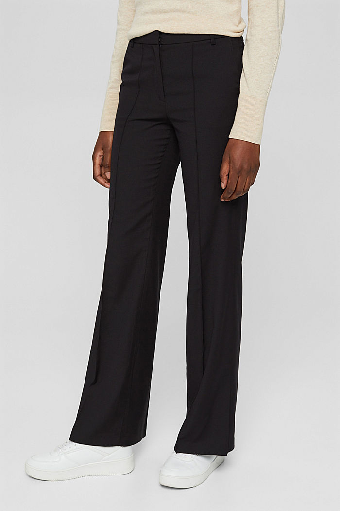 À teneur en laine : pantalon orné de fentes au bas des jambes, BLACK, overview