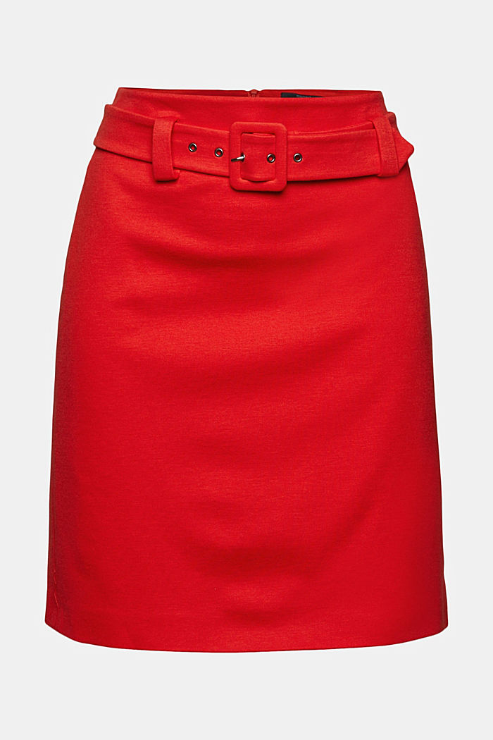 Spódnica mini z paskiem z dżerseju punto, ORANGE RED, overview