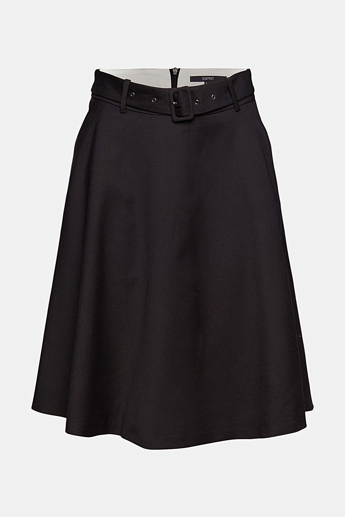 Knee-length belted skirt in blended wool