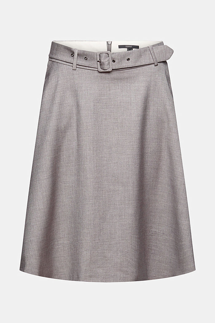 Knee-length belted skirt in blended wool