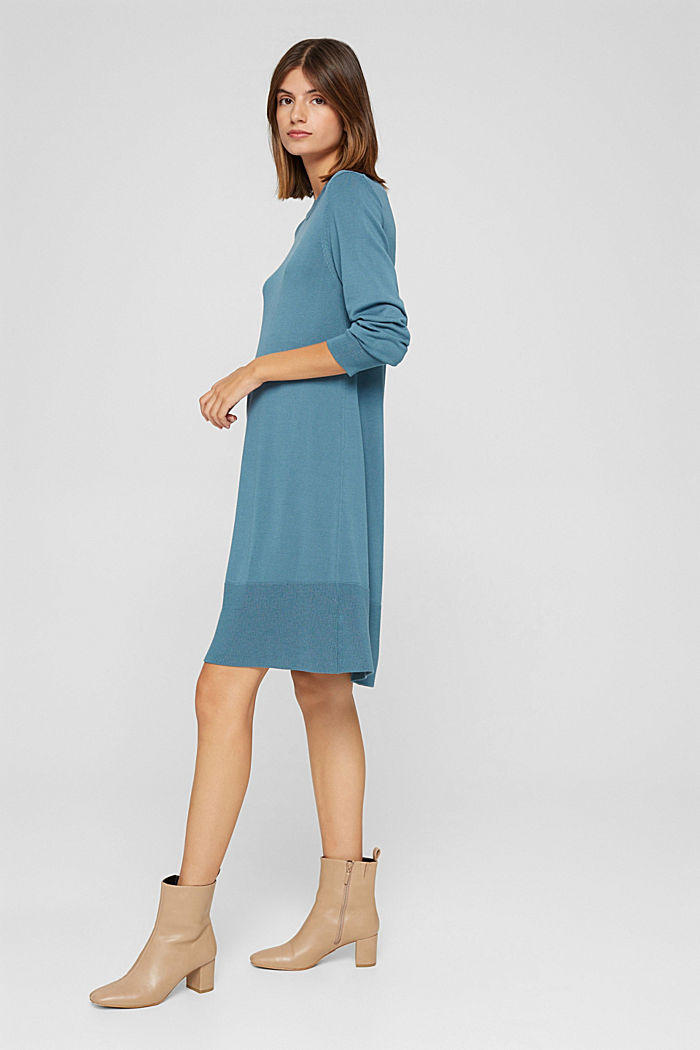 Gebreide jurk met A-lijn, LENZING™ ECOVERO™, PETROL BLUE, detail image number 4