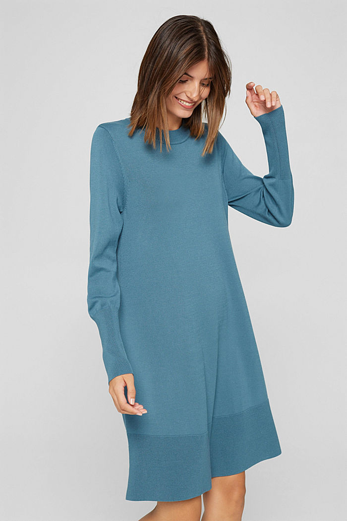 Gebreide jurk met A-lijn, LENZING™ ECOVERO™, PETROL BLUE, detail image number 6