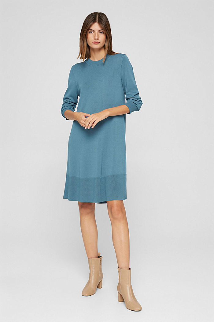 Gebreide jurk met A-lijn, LENZING™ ECOVERO™, PETROL BLUE, detail image number 7