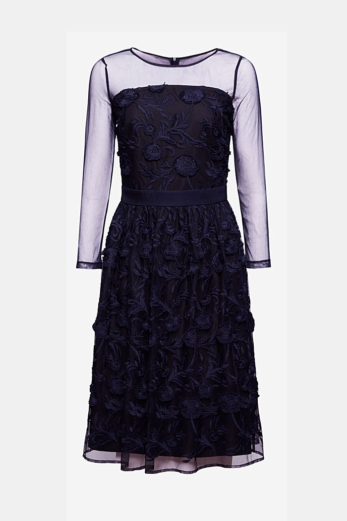 Mesh dress made of recycled material with embroidered details