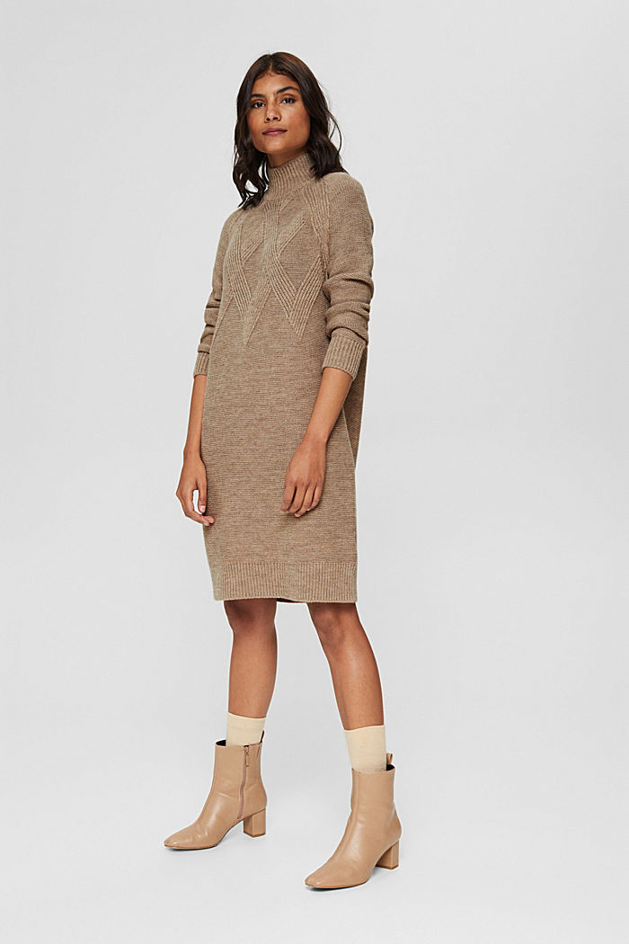 Wool/alpaca blend: knitted dress with band collar