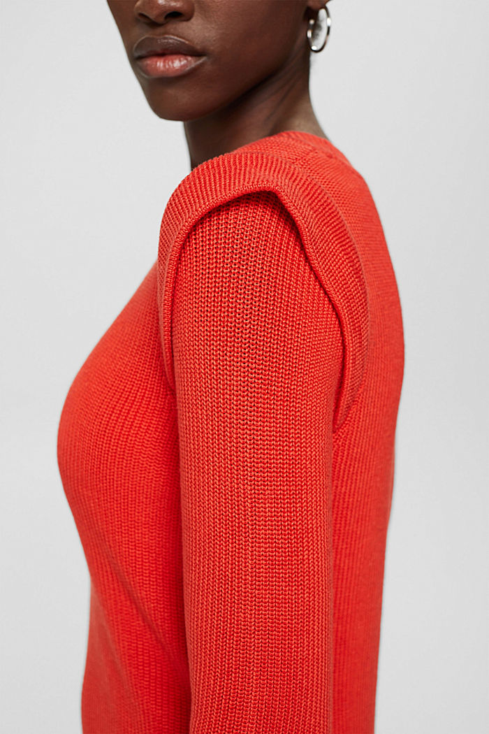 Vestido de punto en canalé con detalle en los hombros, ORANGE RED, detail image number 3