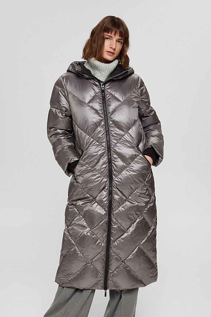 Manteau matelassé brillant, avec duvet recyclé, GUNMETAL, detail image number 0