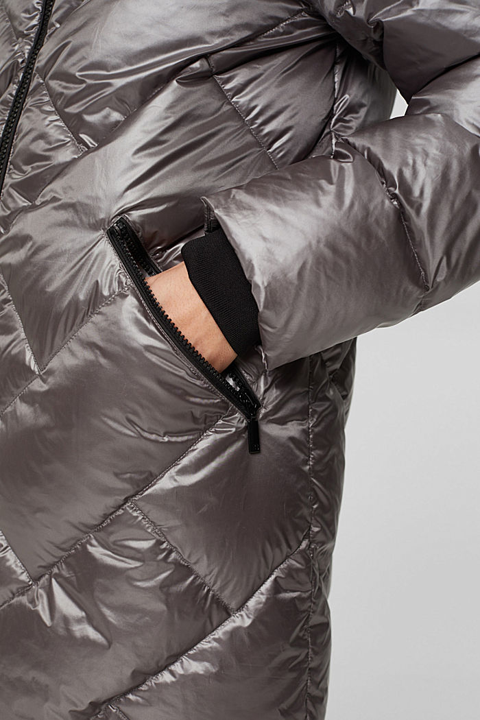 Glanzende gewatteerde mantel met gerecycled dons, GUNMETAL, detail image number 5