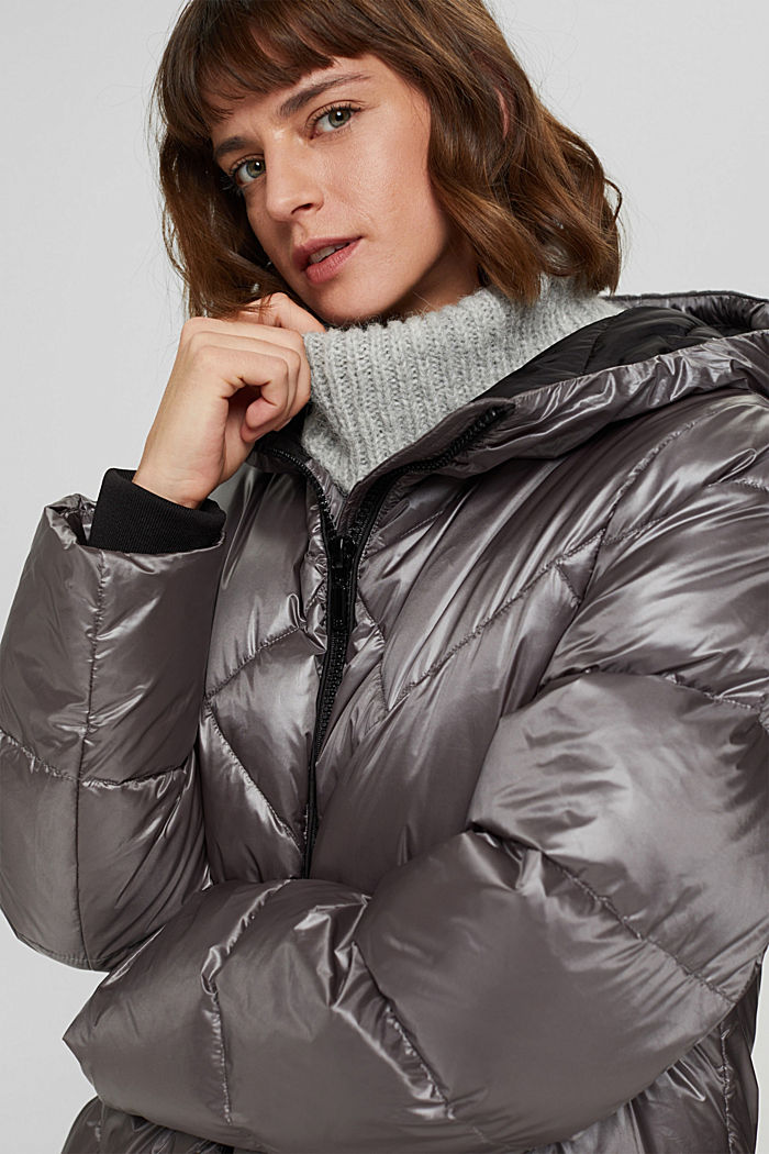 Manteau matelassé brillant, avec duvet recyclé, GUNMETAL, detail image number 6