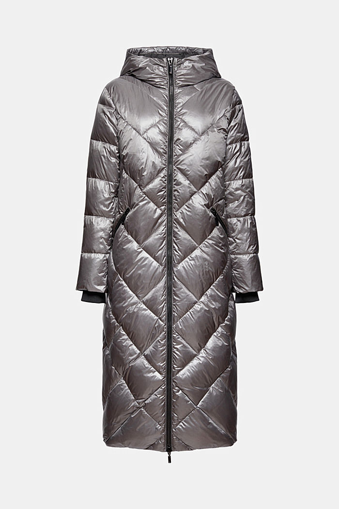 Manteau matelassé brillant, avec duvet recyclé, GUNMETAL, overview