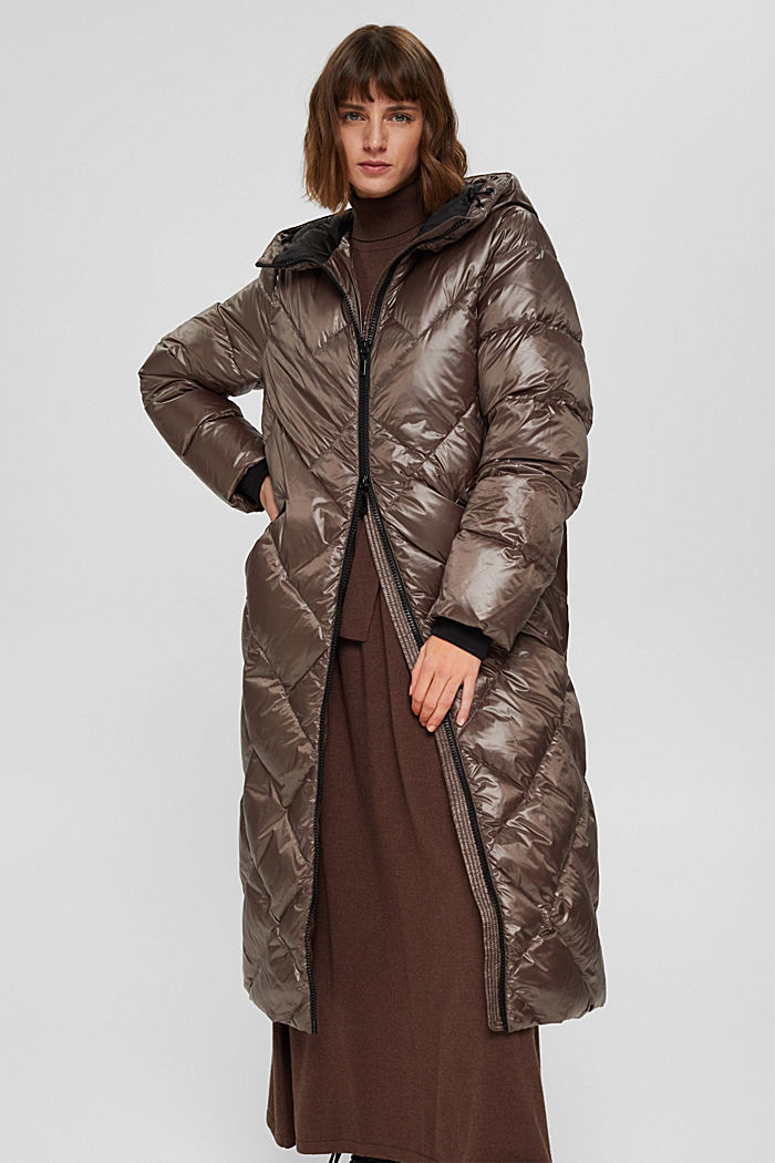 Glanzende gewatteerde mantel met gerecycled dons, TAUPE, detail image number 0