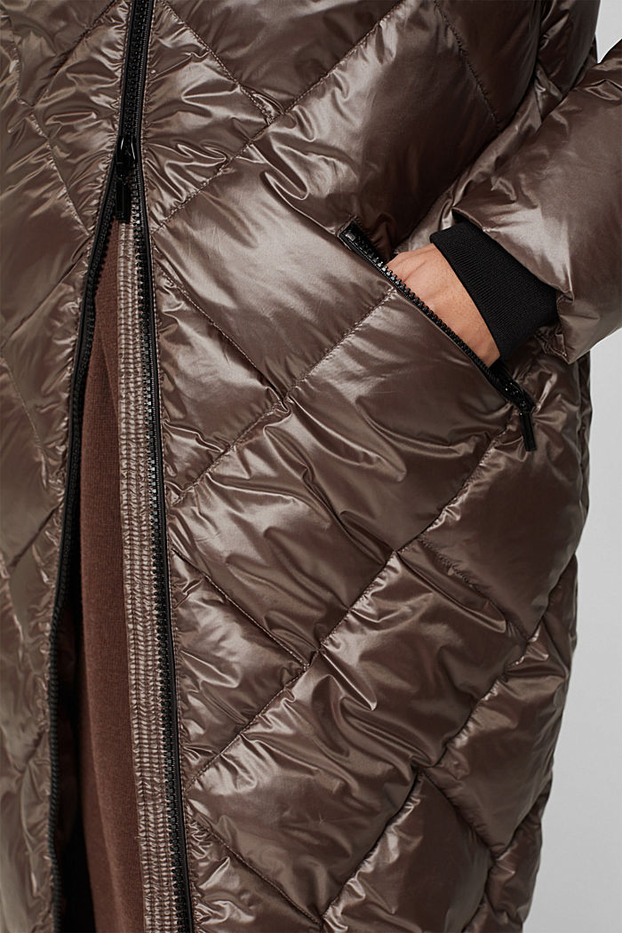 Glanzende gewatteerde mantel met gerecycled dons, TAUPE, detail image number 6