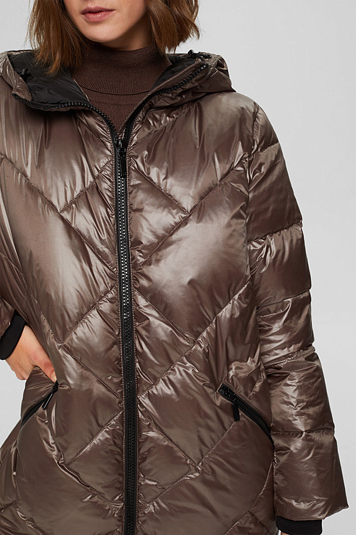 Glanzende gewatteerde mantel met gerecycled dons, TAUPE, detail image number 2