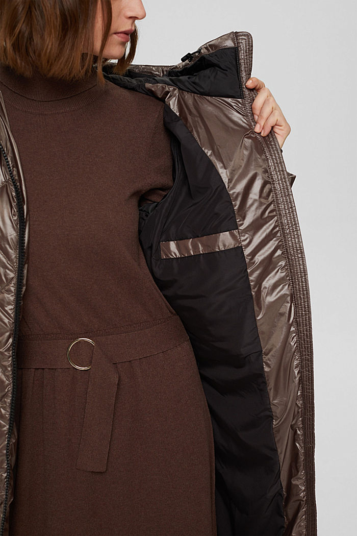 Glanzende gewatteerde mantel met gerecycled dons, TAUPE, detail image number 5
