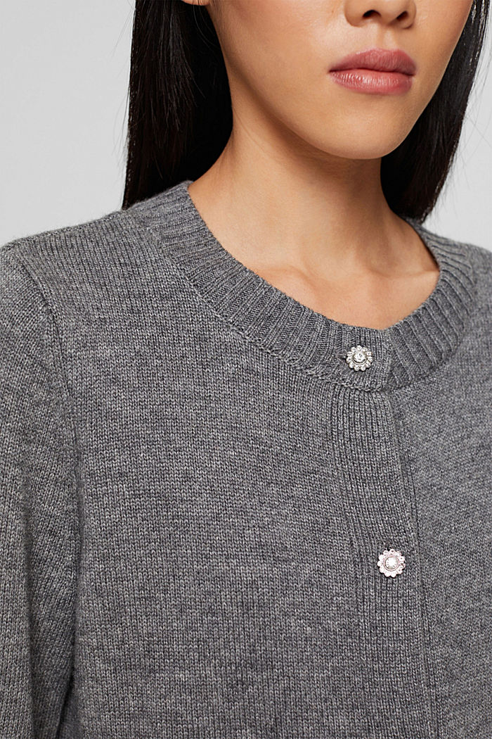 Wool/cashmere blend: Cardigan with decorative buttons, MEDIUM GREY, detail image number 2
